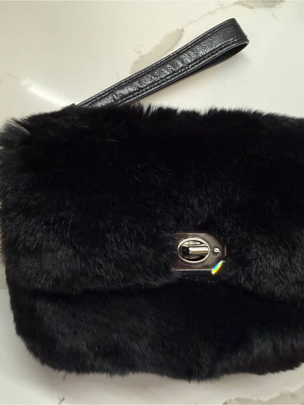 Coach Black Faux Fur Turn-Lock Wristlet